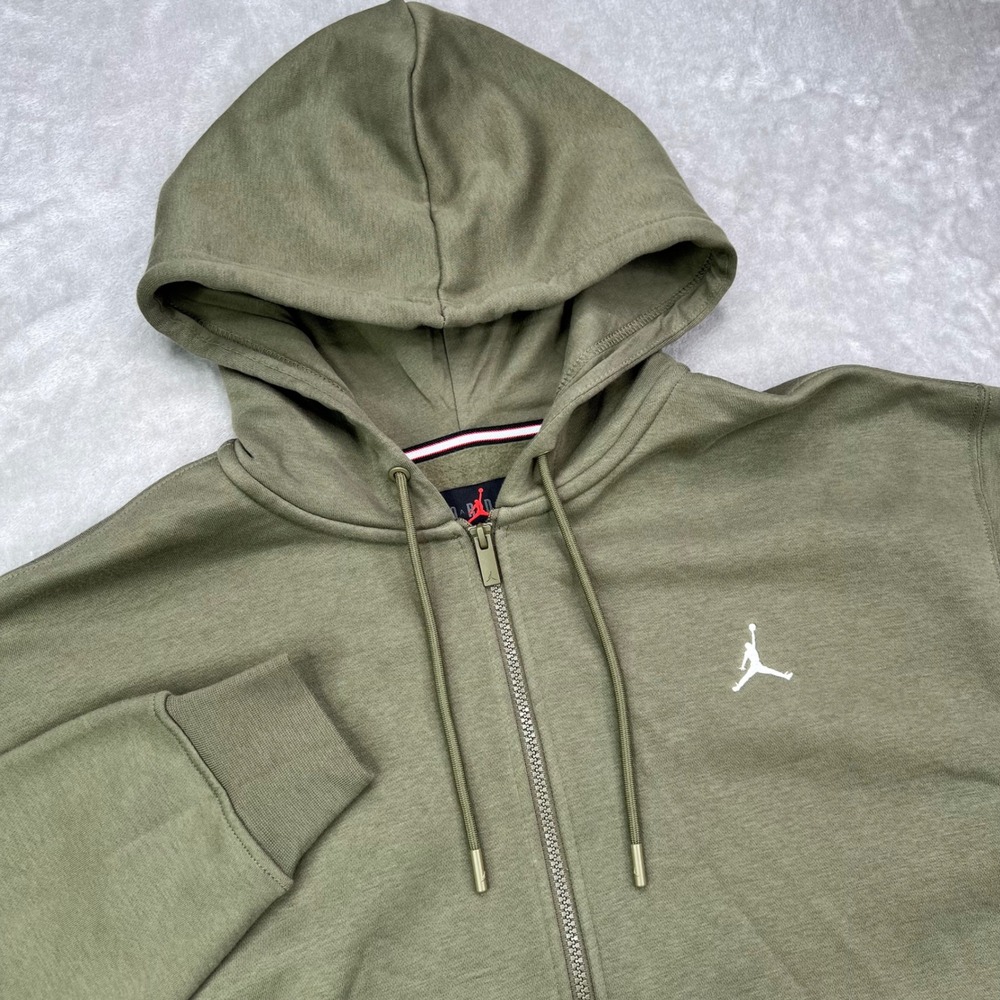 Jordan Brooklyn Fleece Full Zip Hoodie Mens XL Green Solid Hooded Sweatshirt New